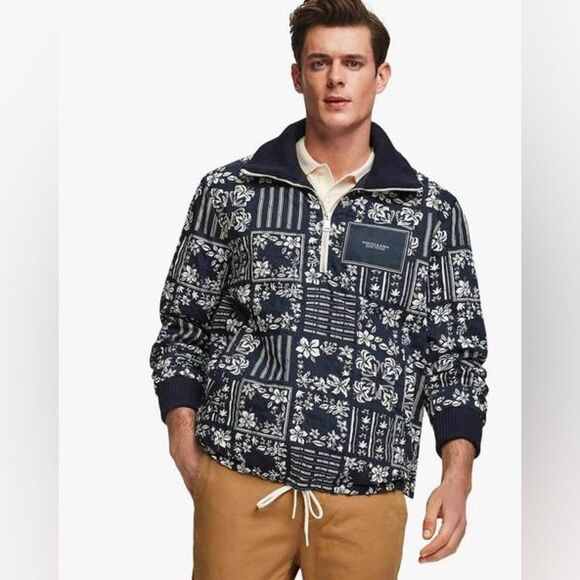 Scotch & Soda Men's Floral Bomber Jacket Blue Medium Vintage Aloha Style
